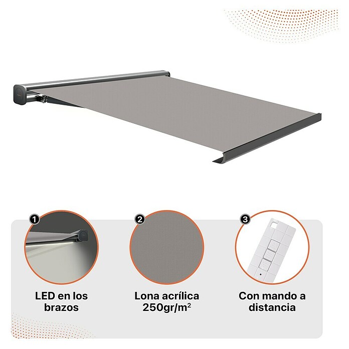 SmartSun Toldo con motor Dark Algarve (Gris, Ancho: 4,75 cm, Caída: 3 m) | BAUHAUS