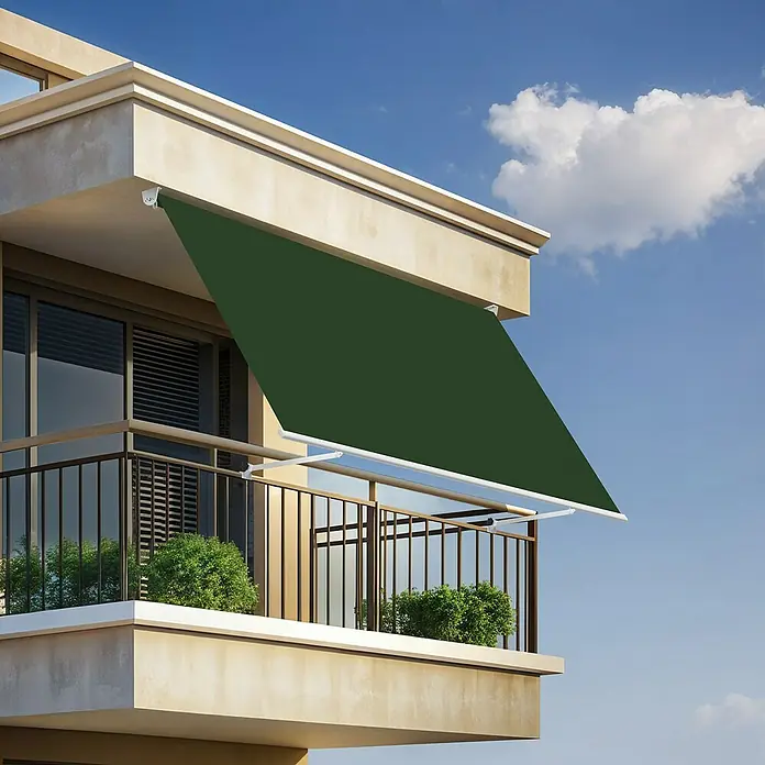 SmartSun Toldo para balcón Urban - Verde, Ancho: 3,95 m, Caída: 2,45 m - El toldo verde protege el balcón del sol. Solución de sombreado elegante para mayor comodidad al aire libre.