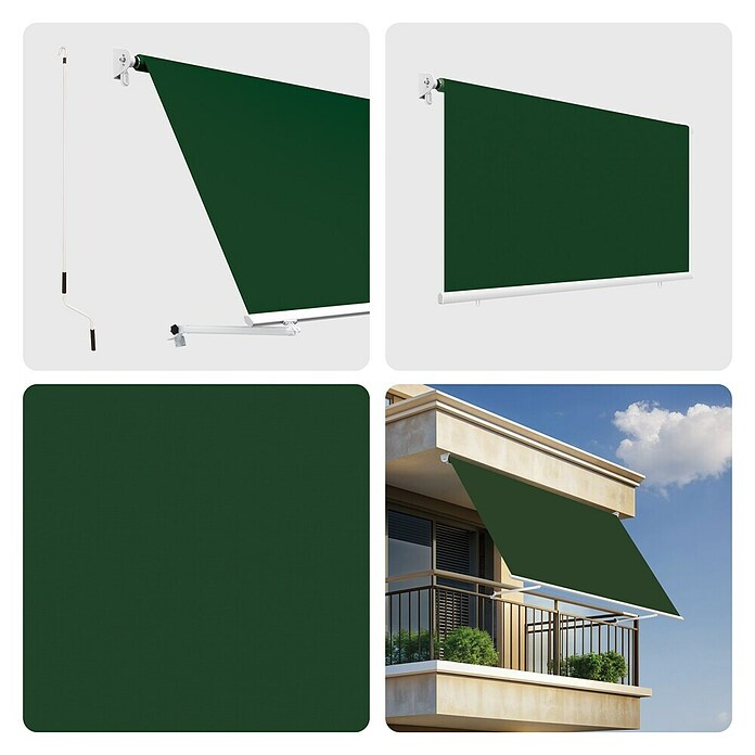 SmartSun Toldo para balcón Urban (Verde, Ancho: 3,95 m, Caída: 2,45 m) | BAUHAUS