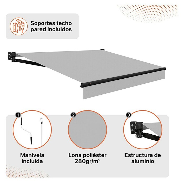 SmartSun Toldo de brazos articulados Dark Stella (Gris, Ancho: 3,95 m, Caída: 2,5 m) | BAUHAUS