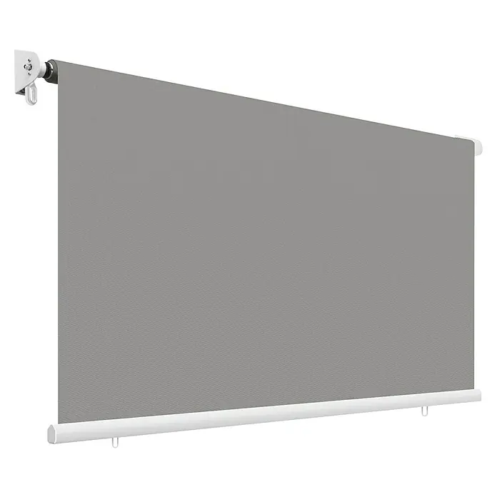 SmartSun Toldo para balcón Urban - Gris, Ancho: 3,95 m, Caída: 2,45 m - Estor enrollable gris para oscurecer ventanas, con accionamiento lateral y soporte blanco para facilitar el montaje en el marco de la ventana.