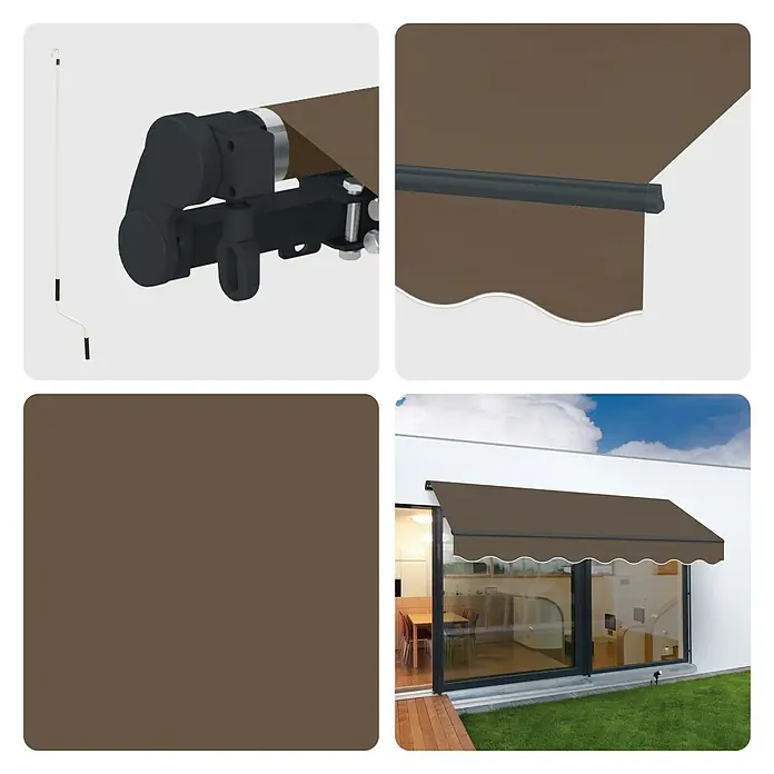 SmartSun Toldo de brazos extensibles Dark Easy Lite Habana - Marrón, Ancho: 3,95 m, Caída: 2,5 m - Primer plano de un toldo retráctil marrón, perfecto para patios y balcones.