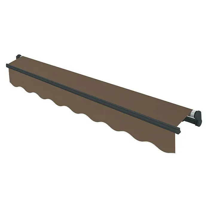 SmartSun Toldo de brazos extensibles Dark Easy Lite Habana - Marrón, Ancho: 3,95 m, Caída: 2,5 m - Se muestra un toldo marrón con un marco negro sobre un fondo negro. El toldo está extendido y proporciona sombra y protección.