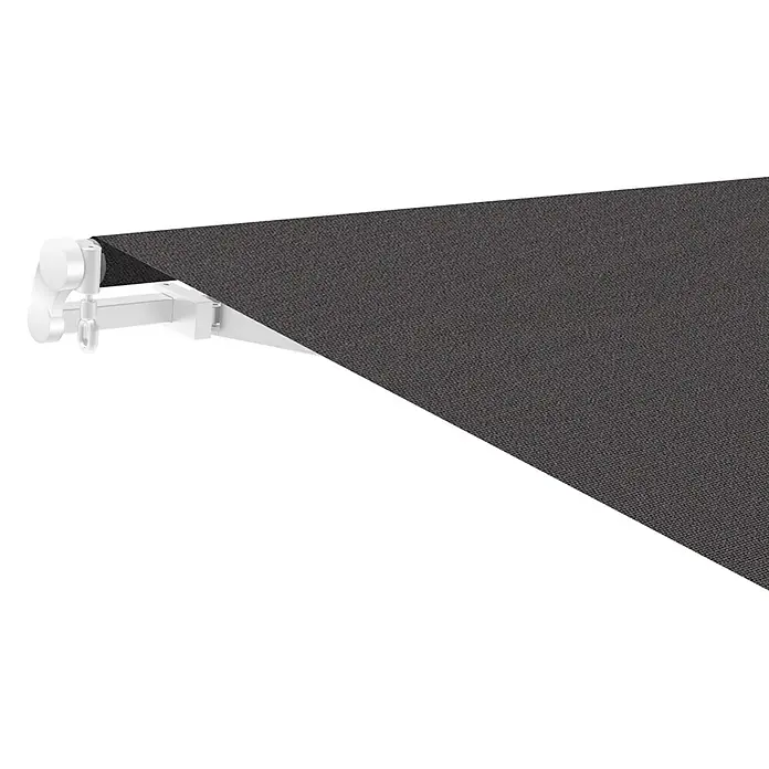 SmartSun Lona para toldo Gris - Gris, 3 x 2,5 m - Primer plano de un toldo retráctil con tela antracita y estructura blanca. Una solución ideal para la protección solar en exteriores.