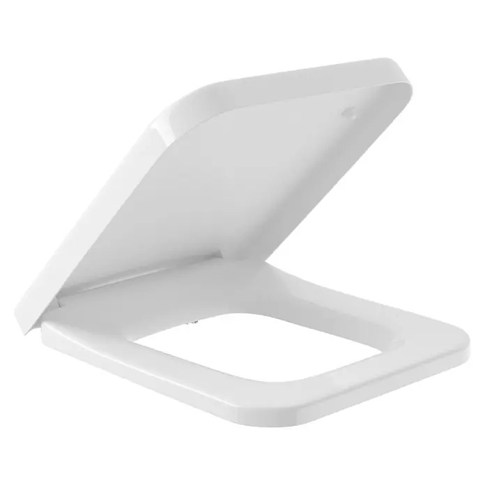 Villeroy & Boch Architectura WC-Sitz - Duroplast, Weiß, Mit Absenkautomatik - Weißer Toilettensitz mit rechteckiger Form, der zur einfachen Reinigung hochgeklappt ist. Ideal für moderne Badezimmer.