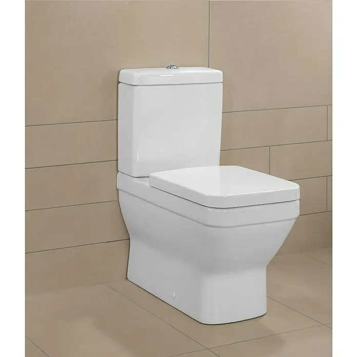 Villeroy & Boch Architectura WC-Sitz - Duroplast, Weiß, Mit Absenkautomatik - Weißes Stand-WC mit Aufputzspülkasten und eckiger Form. Moderne Sanitärkeramik für das Badezimmer.