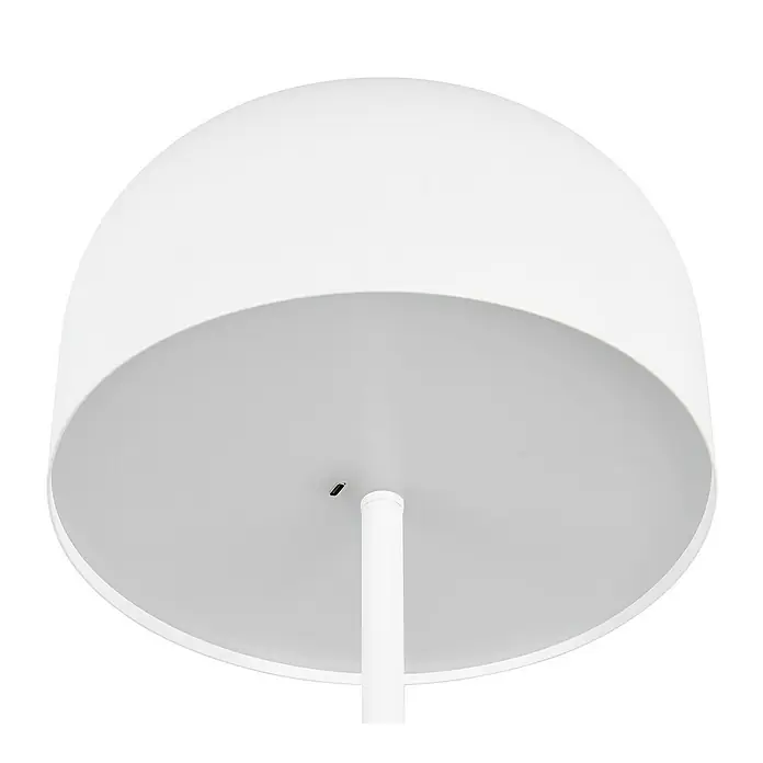 Reality Leuchten LED-Stehleuchte Jeff - 2 W, Höhe: 147 cm, Weiß, Warmweiß - Nahaufnahme einer modernen, weißen Stehlampe mit einem halbkugelförmigen Lampenschirm, die ein elegantes und minimalistisches Design zeigt.