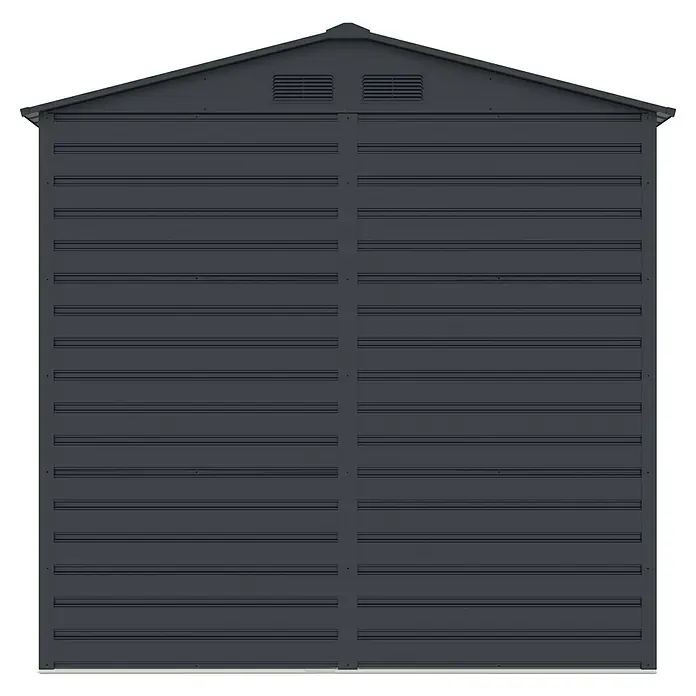 Gardol Gerätehaus Easy One - Außenmaß inkl. Dachüberstand (B x T): 213 x 195 cm, Metall, Anthrazit - Bild einer grauen Gerätehütte mit horizontaler Riffelung und Dachlüftern. Die ideale Aufbewahrungslösung für den Außenbereich.