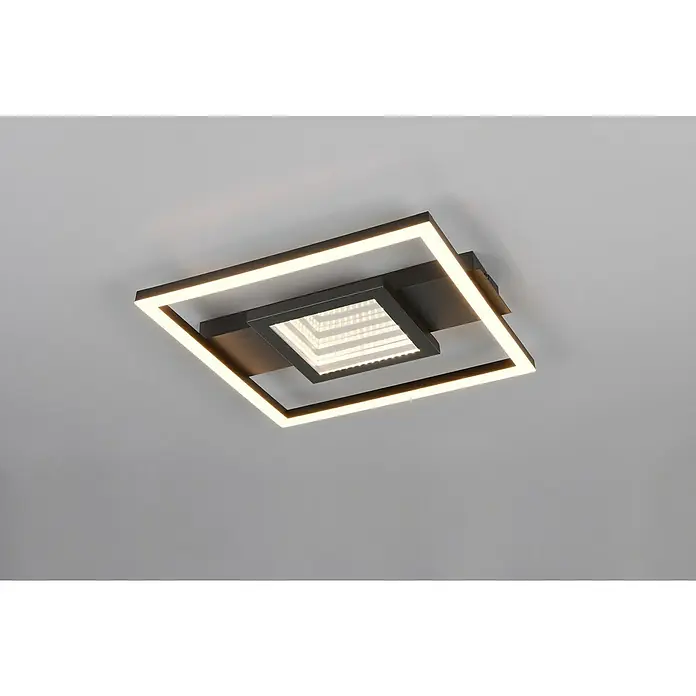 Reality Leuchten LED-Deckenleuchte Wheeler - 16 W, L x B x H: 33 x 35 x 4,7 cm, Warmweiß, Eckig - Moderne Deckenleuchte mit quadratischem Design und integrierten LED-Lichtern, die ein helles und energiesparendes Licht erzeugt.