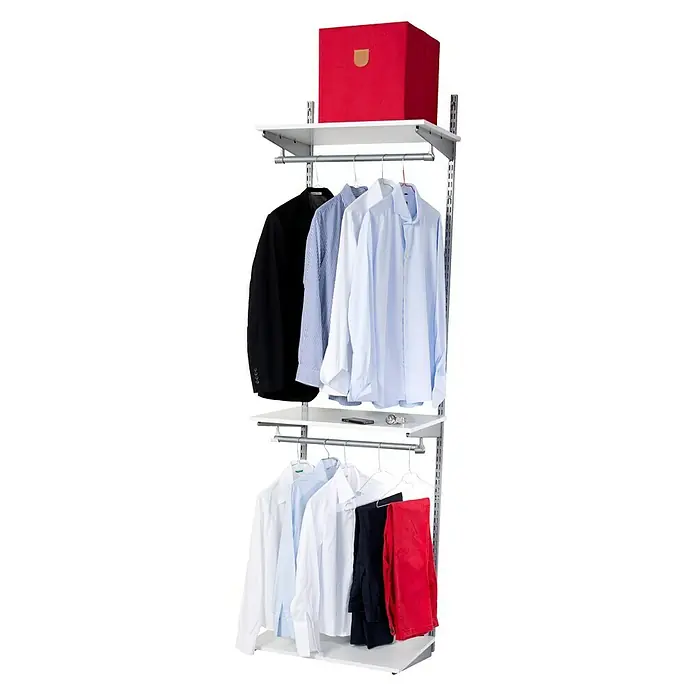 Phönix Wandregal-Set Staxx Diele - L x B x H: 47 x 66 x 223 cm, Traglast Einlegeboden: 20 kg, Weiß/Grau - Kleiderschrank mit Regalböden und Kleiderstange, ideal für die Organisation von Kleidung und Accessoires. Praktisches und stilvolles Aufbewahrungssystem.