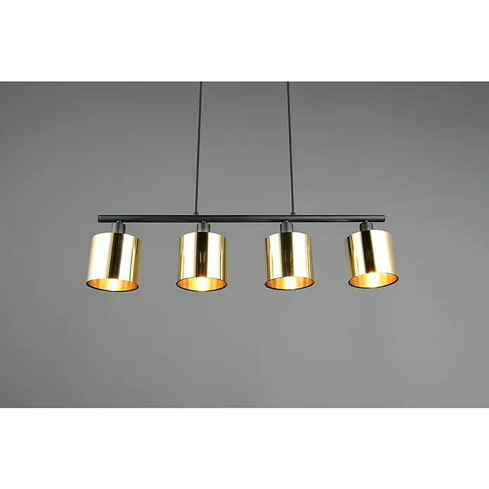 Reality Leuchten Pendelleuchte Jason - 40 W, L x B x H: 12 x 12 x 150 cm, Gold, Schwarz, E14 - Moderne Pendelleuchte mit vier goldenen Lampenschirmen und schwarzer Aufhängung. Elegantes Design für Esszimmer oder Wohnzimmer.