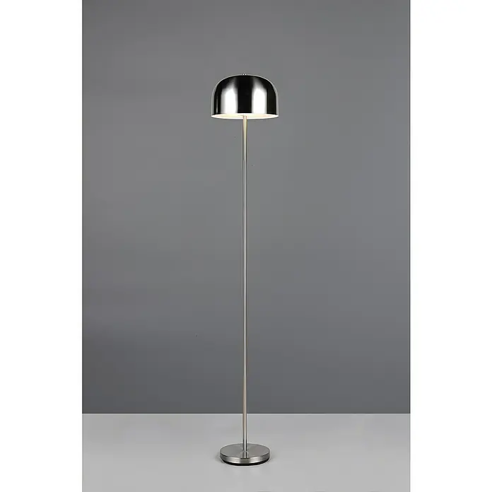 Reality Leuchten LED-Stehleuchte Jeff - 2 W, Höhe: 147 cm, Nickel, Warmweiß - Elegante Stehlampe mit einem schirmförmigen Lampenschirm aus Metall. Die Lampe hat ein schlankes Design und passt gut zu moderner Einrichtung.