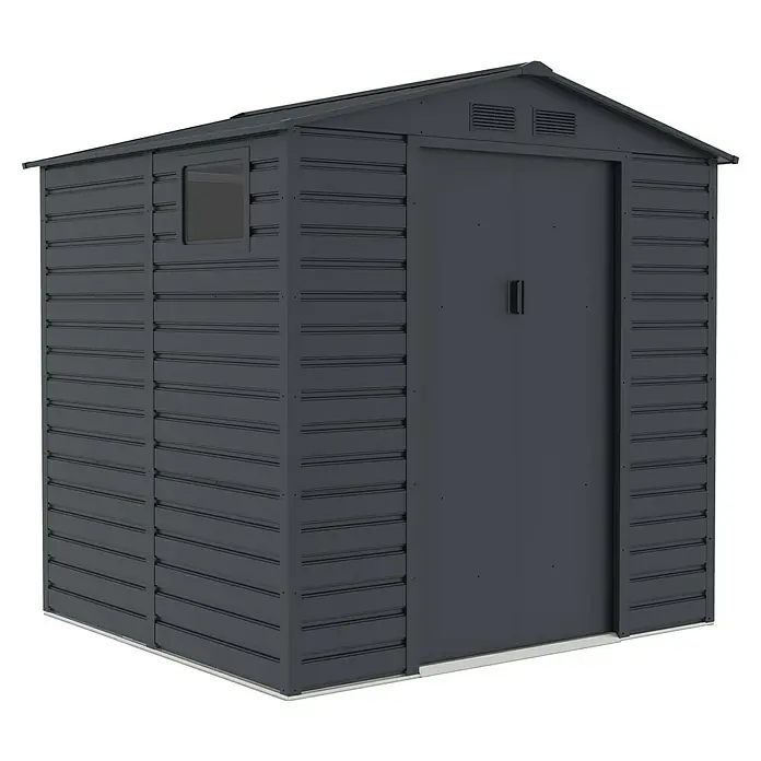 Gardol Gerätehaus Easy One - Außenmaß inkl. Dachüberstand (B x T): 213 x 195 cm, Metall, Anthrazit - Abbildung eines soliden Metallgartenhauses, ideal für die sichere Aufbewahrung von Gartengeräten und -möbeln.