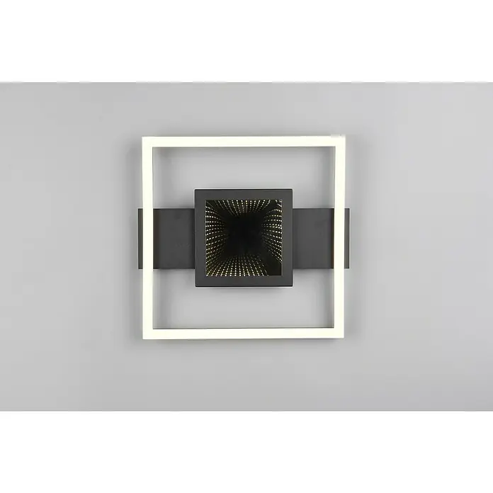 Reality Leuchten LED-Deckenleuchte Wheeler - 16 W, L x B x H: 33 x 35 x 4,7 cm, Warmweiß, Eckig - Moderne Wandleuchte mit quadratischem Design, bestehend aus einem LED-Rahmen und einem faszinierenden Spiegel-Tunnel-Effekt in der Mitte.
