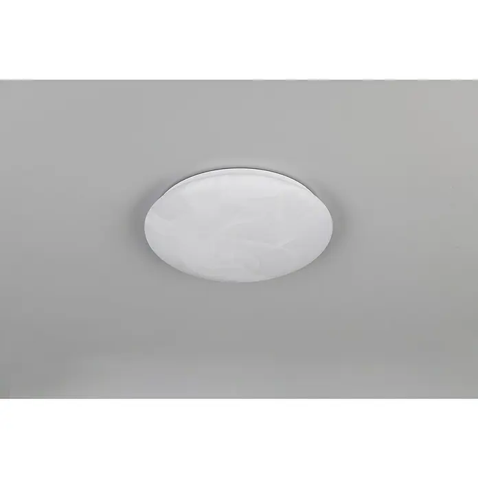 Reality Leuchten LED-Deckenleuchte rund Umbria - 12 W, Ø x H: 28 x 6,5 cm, Alabasterfarbe, Neutralweiß - Nahaufnahme einer runden Deckenleuchte mit weißem Schirm, die eine sanfte und gleichmäßige Beleuchtung bietet.