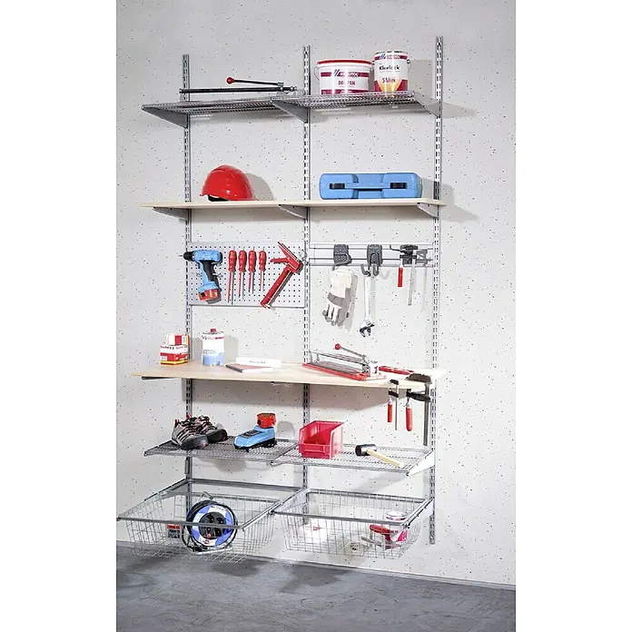 Phönix Regal-Set Staxx Garage - L x B x H: 62 x 65 x 223,6 cm, Eiche/Silber - Regalsystem mit Werkzeugen und Zubehör. Optimale Aufbewahrung für Garage oder Werkstatt mit diversen Utensilien.