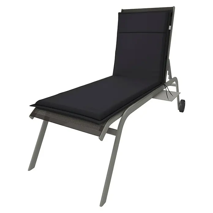 Doppler Liegenauflage Life - L x B x H: 195 x 58 x 4 cm, Polyester, Blau - Abbildung einer modernen grauen Sonnenliege mit dunkler Polsterung, ideal für entspannte Stunden im Freien. Stilvolles Design für Garten oder Terrasse.