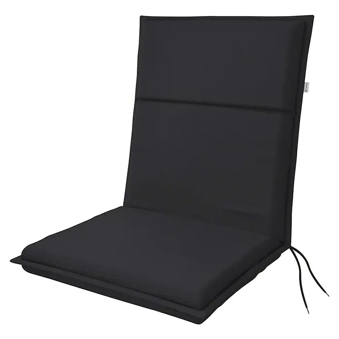 Doppler Sitzauflage Life - Niederlehner, L x B x H: 100 x 48 x 4 cm, Polyester, Schwarz - Ein schwarzes Stuhlkissen mit hoher Rückenlehne bietet bequemen Sitzkomfort und unterstützt optimal den Rücken beim Entspannen.