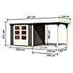 Karibu Gartenhaus Askola (L x B: 217 x 462 cm, Wandstärke: 19 mm, Flachdach, Terragrau, Mit Anbau)