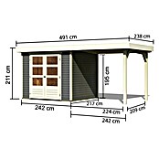 Karibu Gartenhaus Askola 3 (L x B: 217 x 462 cm, Wandstärke: 19 mm, Flachdach, Terragrau, Mit Anbau)