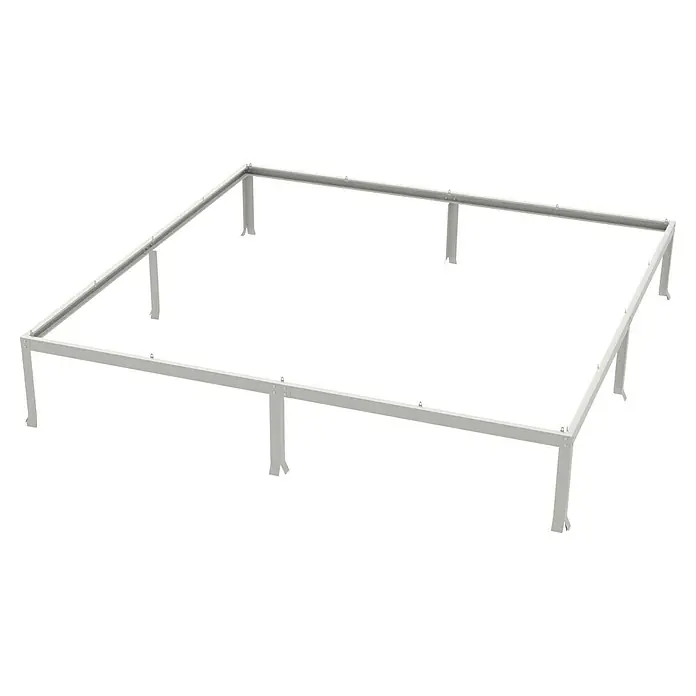 Vitavia Gewächshaus-Fundament - 254,4 x 254,4 x 6 cm, Passend für: Vitavia Gewächshäuser 6799/ 7600, Aluminium - Ansicht eines weißen Metallcarport-Rahmens, der ein starkes und langlebiges Design für den Schutz von Fahrzeugen bietet.