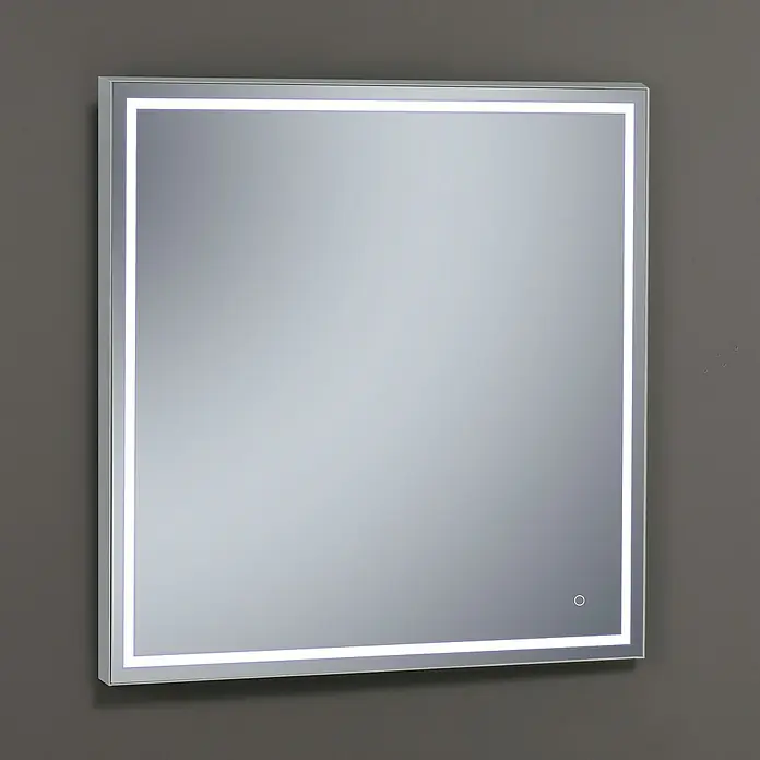 Conjunto de mueble de baño Naomi - Roble garriga, Mate, 3 pzs. - Espejo de baño LED cuadrado con iluminación ambiental, ideal para diseños de baño modernos.