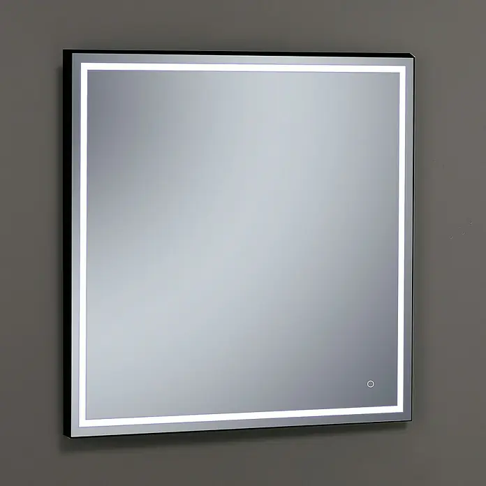 Camargue Espejo con luz Lisbeth - 100 x 80 cm, Sensor, Negro - Espejo cuadrado con marco LED y sensor táctil para baño o dormitorio. Diseño elegante adecuado para interiores modernos.