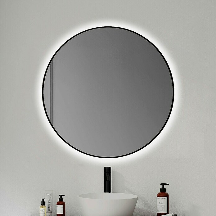 Camargue Espejo con luz Leah (Diámetro: 60 cm, Negro) | BAUHAUS