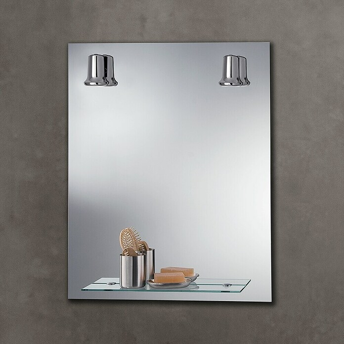 Camargue Espejo con luz Palma (60 x 75 cm, Clase de eficiencia energética: B, Número de bombillas: 2, Estante de vidrio)