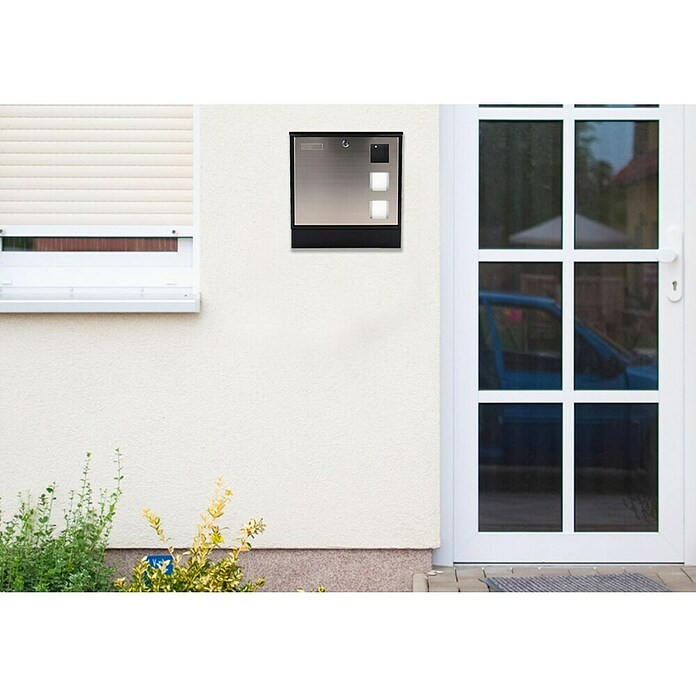 Rottner Prolazni poštanski sandučić Design  (D x Š x V: 380 x 370 x 120 mm, Crne boje, Čelik, Pločica s imenom) | BAUHAUS