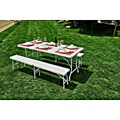 Bierzeltgarnitur Rattanlook (PE, Stahl, Weiß, 1 x Tisch, 2 x Bank) | BAUHAUS
