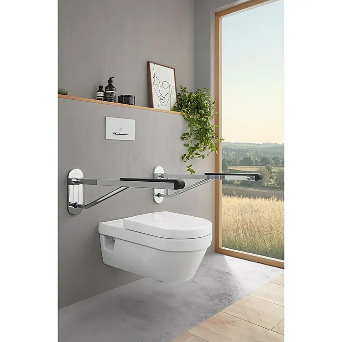 Villeroy & Boch Architectura Vita WC-Sitz - Duroplast, Weiß, Mit Absenkautomatik - Wandhängendes WC mit Haltegriffen für barrierefreies Badezimmerdesign, das Komfort und Sicherheit vereint.