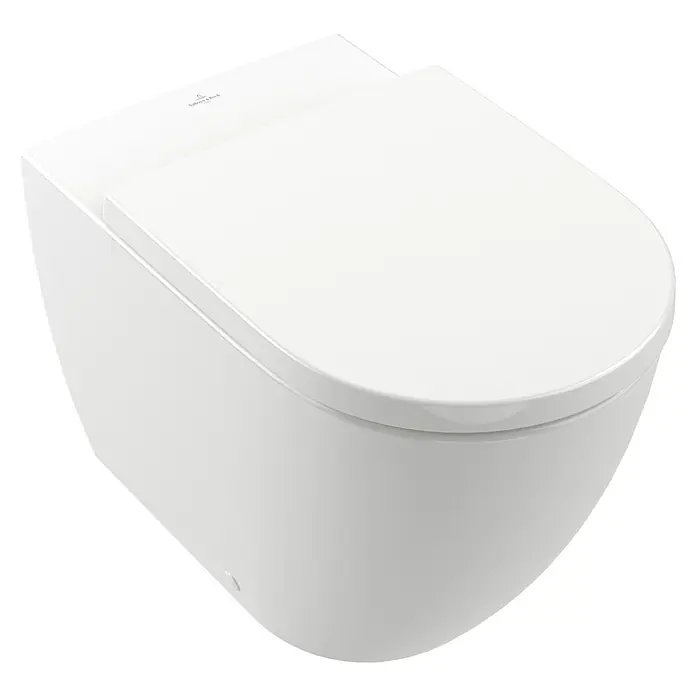 Villeroy & Boch Subway 3.0 Stand-WC - Spülrandlos, Mit antibakterieller Glasur, Spülform: Tief, WC Abgang: Waagerecht, Weiß Alpin - Abbildung einer wandhängenden Villeroy & Boch Toilette in Weiß, die modernes Baddesign verkörpert.