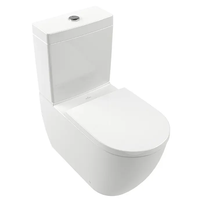 Villeroy & Boch Subway 3.0 WC-Sitz - Duroplast, Weiß Alpin, Mit Absenkautomatik - Weißes Monoblock-WC mit modernem Design und verchromtem Spülknopf.