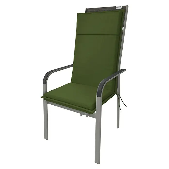 Doppler Sitzauflage Life - Hochlehner, L x B x H: 119 x 48 x 4 cm, Polyester, Grün - Ein grüner Gartenstuhl mit hoher Rückenlehne und Armlehnen aus Metall für entspannte Stunden im Freien. Komfort und Stil vereint.