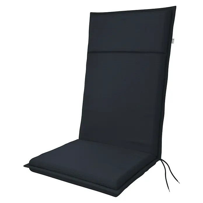 Doppler Sitzauflage Life - Hochlehner, L x B x H: 119 x 48 x 4 cm, Polyester, Blau - Eine hochlehnige, anthrazitfarbene Gartenstuhlauflage mit dezenten Steppnähten und einem robusten Rahmen für komfortables Sitzen im Freien.