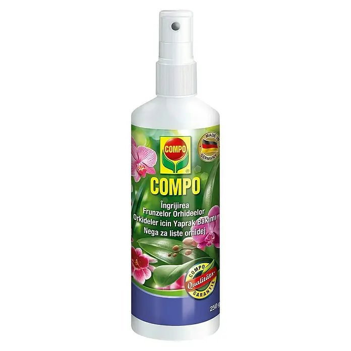 Compo Blattglanz - 250 ml, Orchideen - Eine Flasche COMPO Blattpflege für Orchideen, ein Produkt zur Pflege und zum Schutz der Blätter von Orchideen.