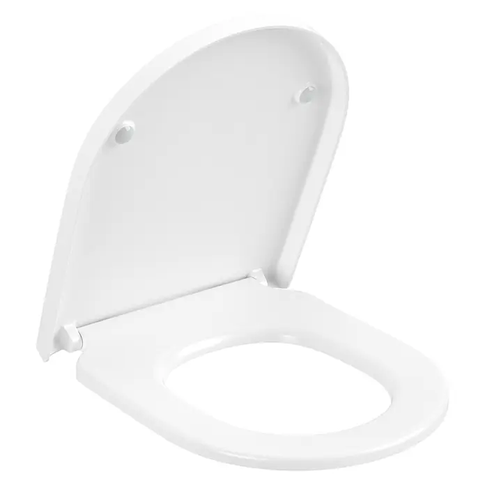 Villeroy & Boch Subway 3.0 WC-Sitz - Duroplast, Stone White, Mit Absenkautomatik - Weißer Toilettensitz mit geöffnetem Deckel, der seine glatte, glänzende Oberfläche und funktionellen Scharniere zeigt.