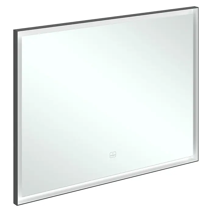 Villeroy & Boch Subway 3.0 Lichtspiegel - 100 x 75 cm, BiColour - Rechteckiger Spiegel mit integrierter weißer Lichtleiste und dunkelgrauem Rahmen.