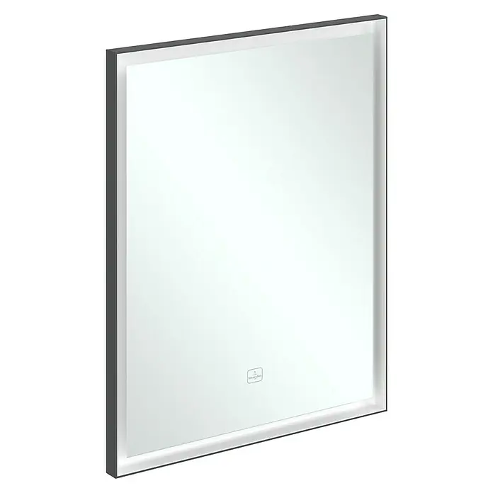 Villeroy & Boch Subway 3.0 Lichtspiegel - 60 x 75 cm, BiColour - Rechteckiger Spiegel mit dunkelgrauem Rahmen und integrierter weißer LED-Beleuchtung am Innenrand. Mit Villeroy & Boch Logo.