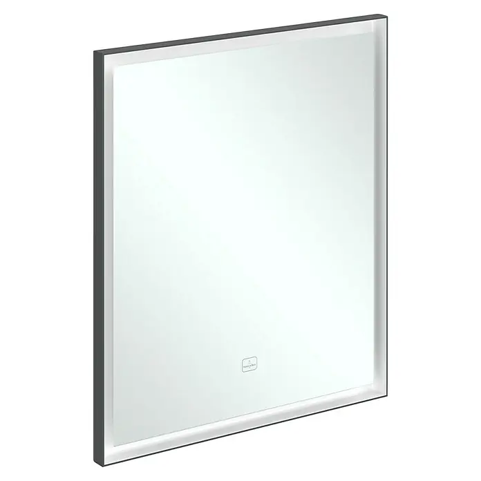 Villeroy & Boch Subway 3.0 Lichtspiegel - 65 x 75 cm, BiColour - Rechteckiger Spiegel mit dunkelgrauem Rahmen und beleuchteter Innenkante.