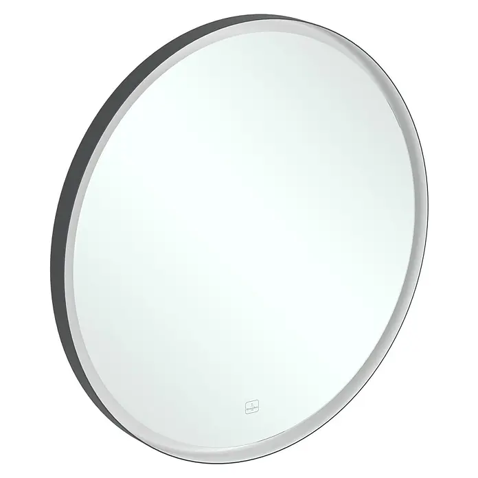 Villeroy & Boch Subway 3.0 Lichtspiegel - Durchmesser: 71,2 cm, BiColour - Runder Spiegel mit grauem Rahmen.