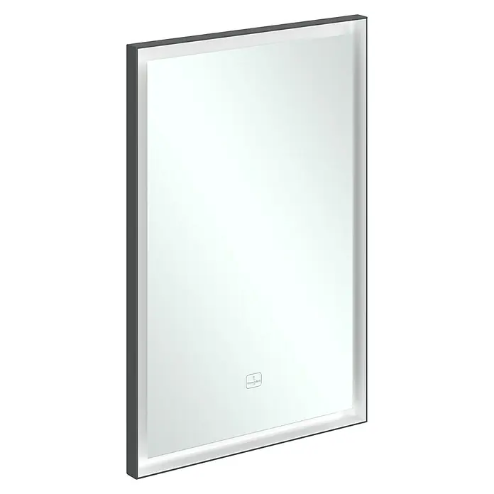 Villeroy & Boch Subway 3.0 Lichtspiegel - 50 x 75 cm, BiColour - Rechteckiger Badspiegel mit integrierter Beleuchtung und dunkelgrauem Rahmen.