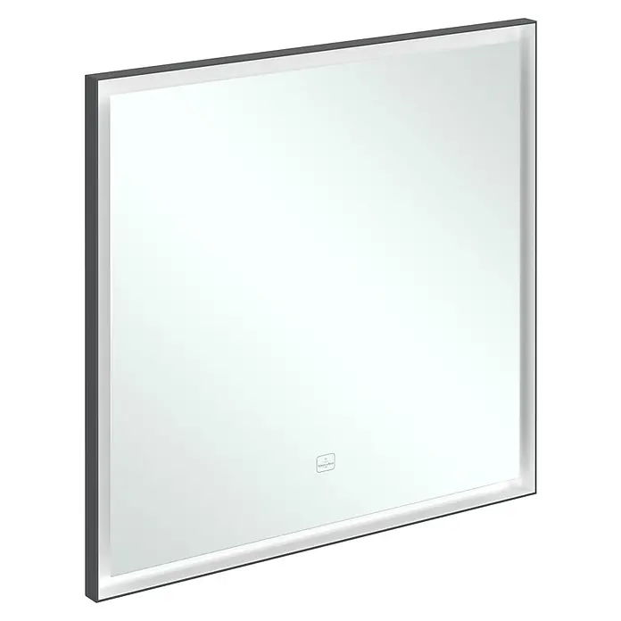 Villeroy & Boch Subway 3.0 Lichtspiegel - 80 x 75 cm, BiColour - Rechteckiger LED-Spiegel mit dunkelgrauem Rahmen und hellsilberner beleuchteter Kante.