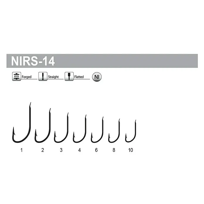 Tubertini Anzuelo de pesca Senshi NIRS-14 - 25 ud., Pez objetivo: Pez depredador - Ilustración de diferentes tamaños del anzuelo de pesca NIRS-14, forjado, recto y aplanado. Ideal para la pesca.