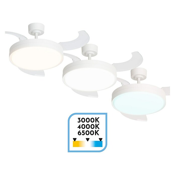 Arte confort Ventilador de techo Verona M (Blanco, 107 cm, 29,8 W, Blanco cálido, Tamaño de la estancia: 20 m²) | BAUHAUS