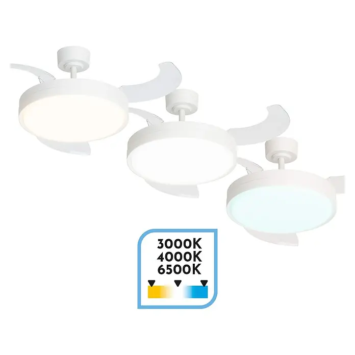 Arte confort Ventilador de techo Verona M - Blanco, 107 cm, 29,8 W, Blanco cálido - Ventilador de techo con iluminación LED y temperaturas de color ajustables.