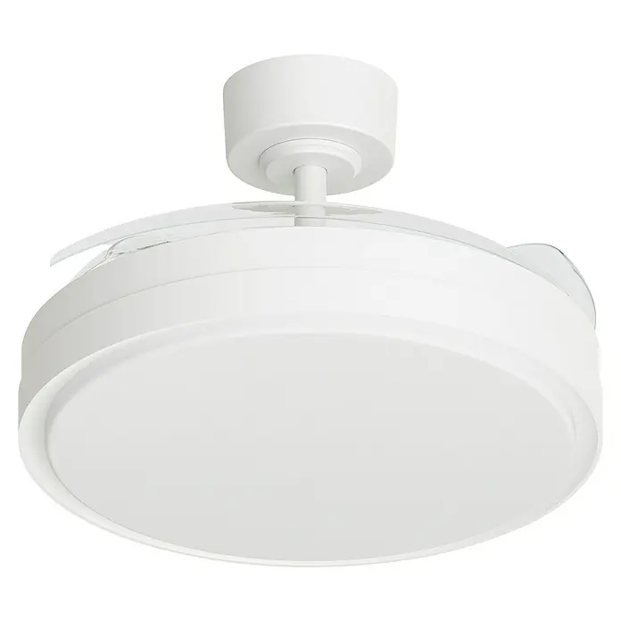 Arte confort Ventilador de techo Verona M - Blanco, 107 cm, 29,8 W, Blanco cálido - Primer plano de un ventilador de techo blanco que muestra su diseño redondo, que combina elegancia y funcionalidad.