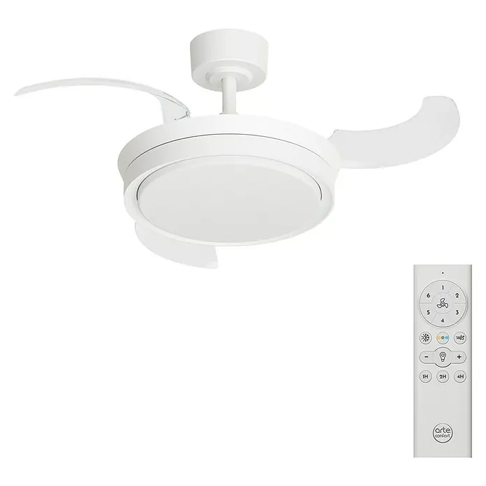 Arte confort Ventilador de techo Verona S - Blanco, 91 cm, 30 W, Blanco cálido - Ventilador de techo con mando a distancia para ajustar luz y velocidad, creando un ambiente confortable en la habitación.