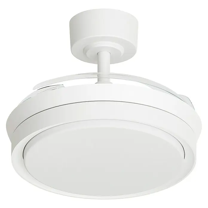 Arte confort Ventilador de techo Verona S - Blanco, 91 cm, 30 W, Blanco cálido - Un ventilador de techo blanco con iluminación LED integrada está montado sobre un fondo negro.